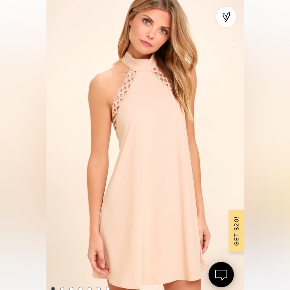 Lulu's Blush Pink Halter Lace-Trim Shift Dress
